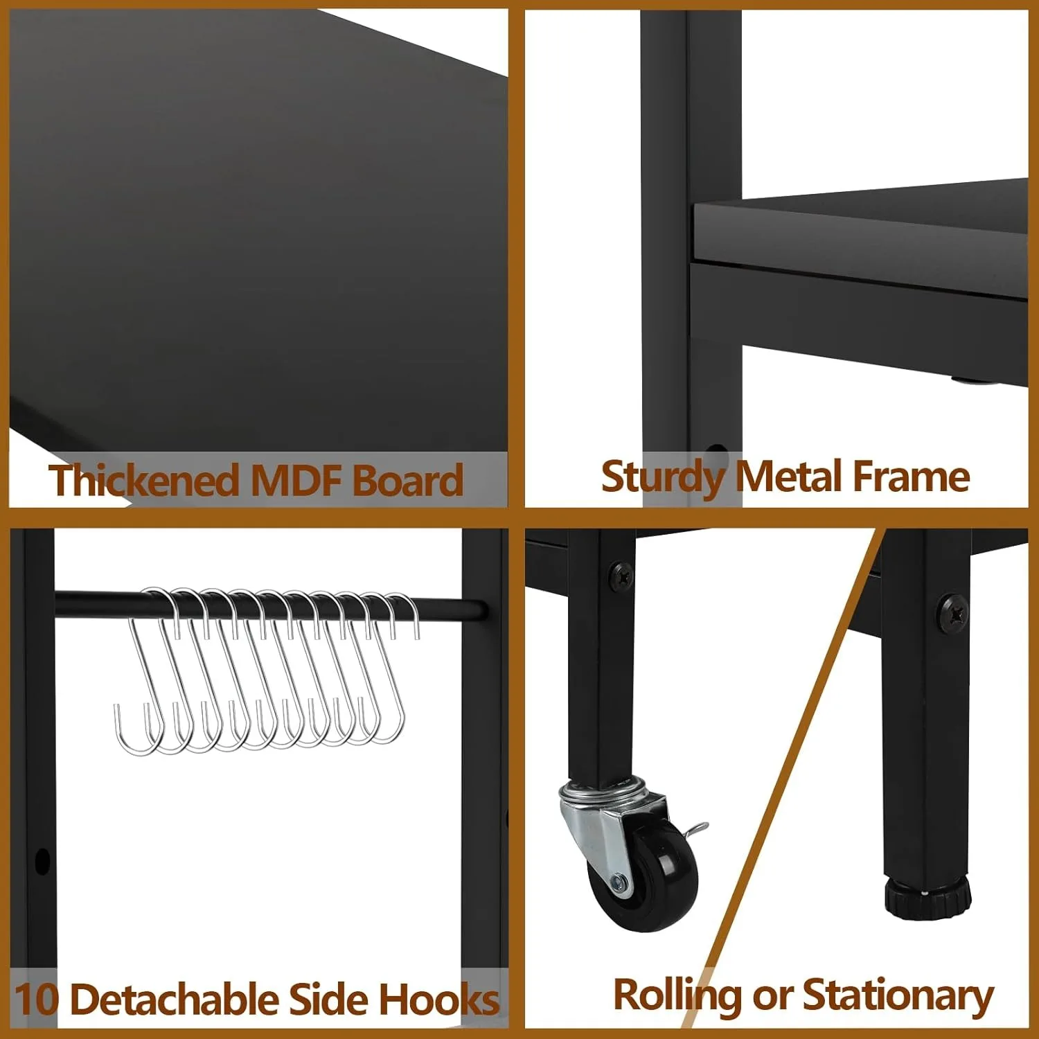 Multifunctional Kitchen Shelf Stand Microwave Holder Bakers with Storage Shelf rack Side Table with Charging Station