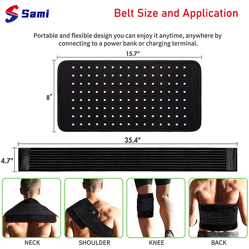 Sami Pain Relief 635nm 660nm 850nm Fat Loss Wearable Infrared Pads Led Red Light Therapy Wrap Belt for Dog Back Shoulder Muscle