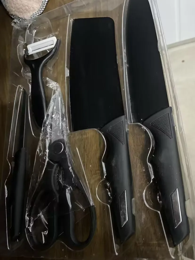 3cr13mov chef kitchen knife set cleaver paring scissor black kitchen knife set stainless steel design welcomed