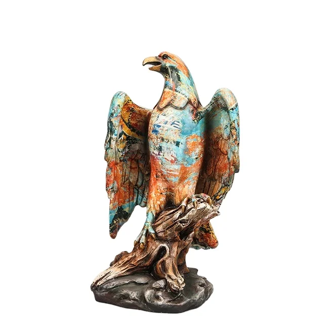 Resin animal art home decor life size falcon statue colorful hawk figurines graffiti eagle sculpture
