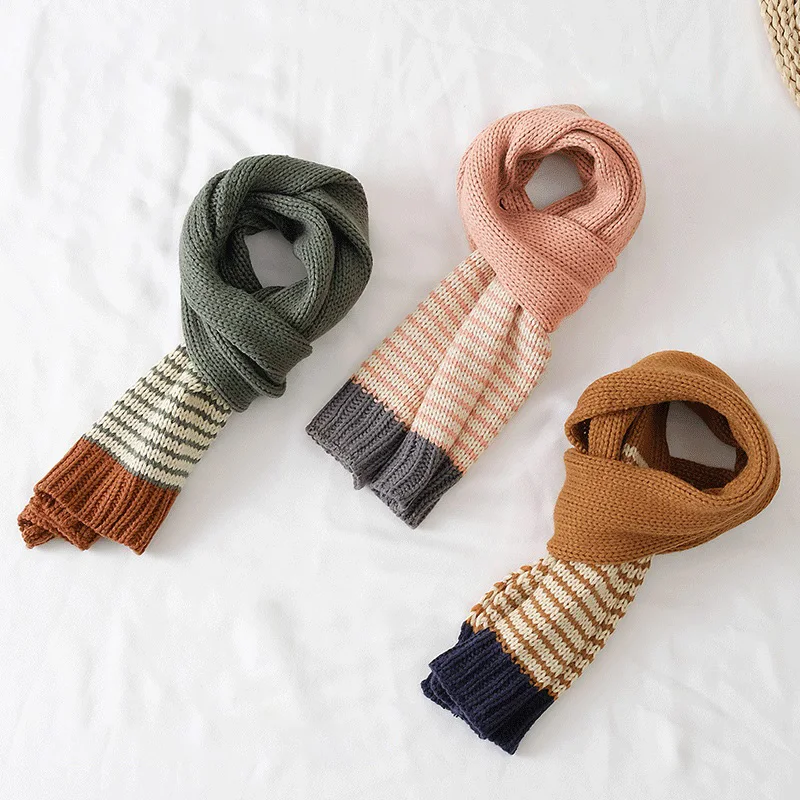 Новый Модный Цветной Простой корейский шарф для мальчиков и девочек мягкие теплые детские вязаные другие шарфы в полоску малышей