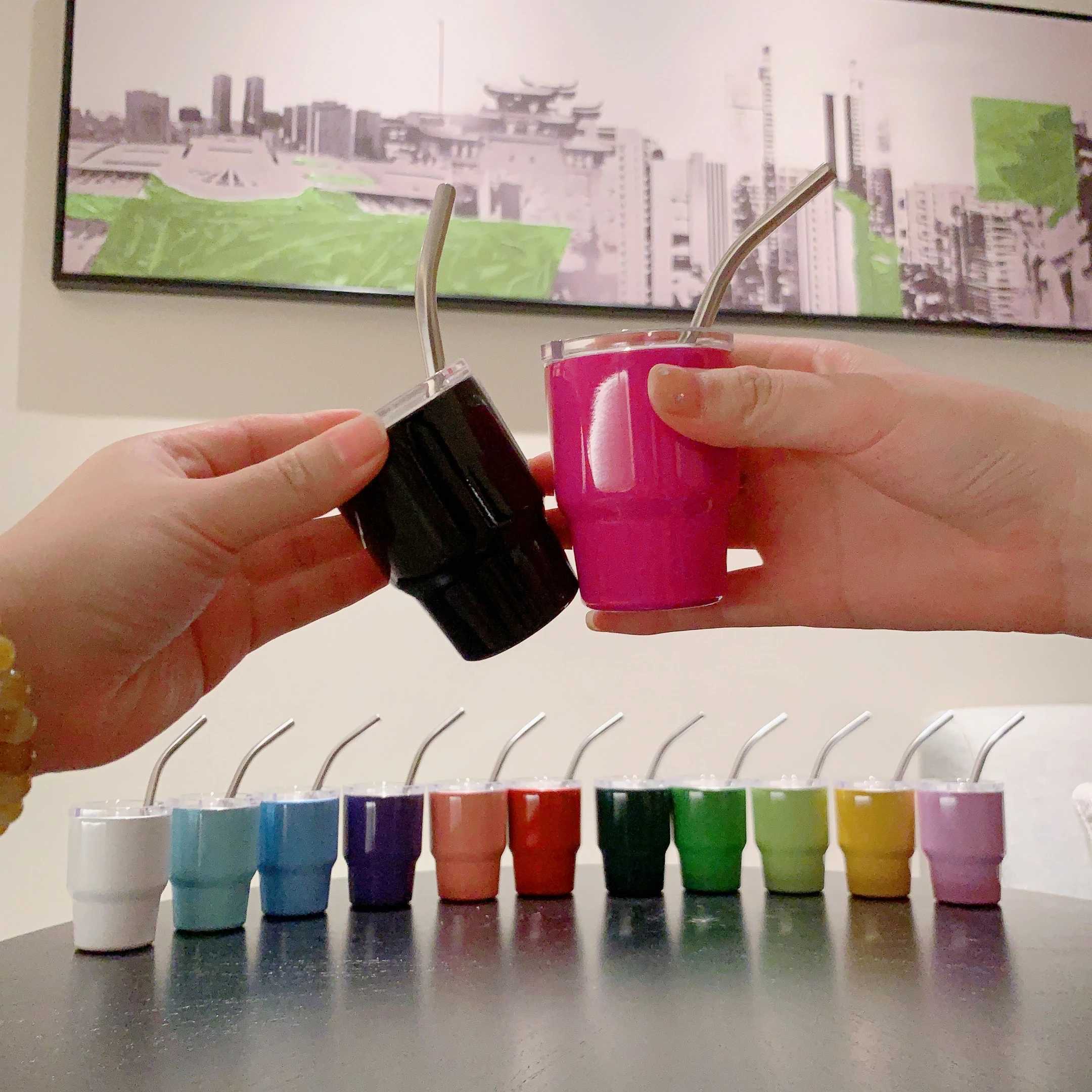 2oz Mini Cheetah Tumbler Shot Glass Insulated Stainless Steel Wine Tumbler Shot Glass Kids Cup with Lid and Straw