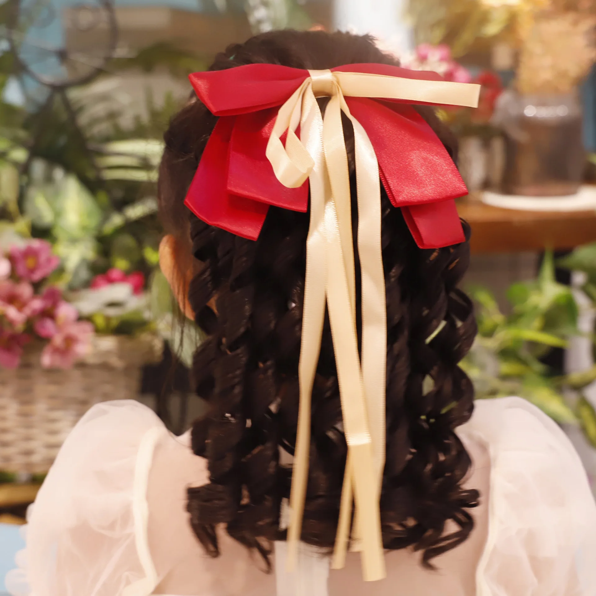 Synthetic Black Princess Curly Wig Hairpieces Hair Spiral Bouncy Curly 8 Inch Kids Ponytail With Bow For Girl Hair Accessories