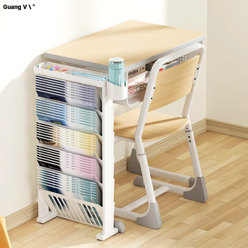 Portable Plastic 5-Tier Book Cart with Wheels, High Capacity Partition Storage, Side Table Organizer for Multiple Scenes