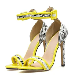 PDEP fashion high heel green serpentine women dress shoes big size 42 sexy open-toe high heel sandals ladies stiletto heels