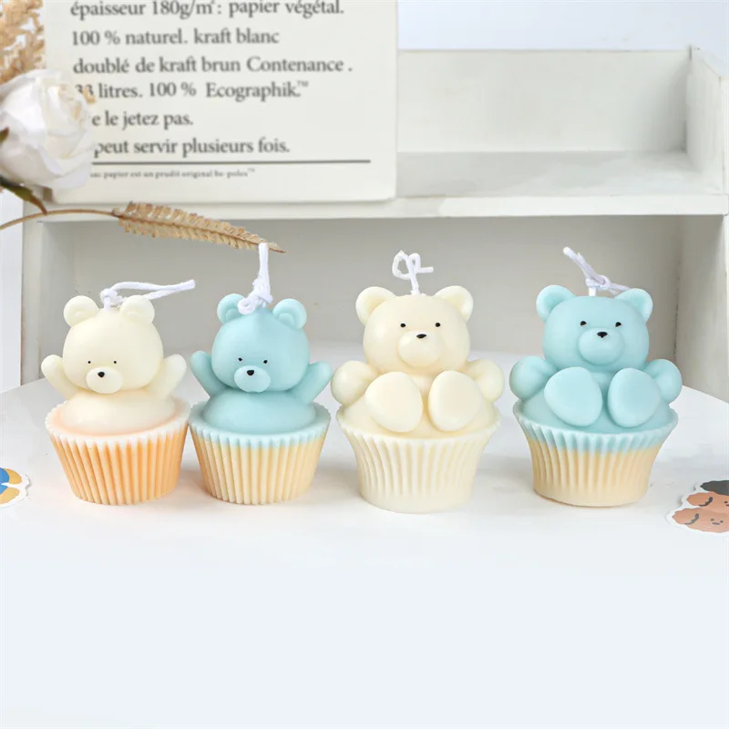 Handmade Cupcake Birthday Decorative Bear Cake Scented Soy Wax Candles