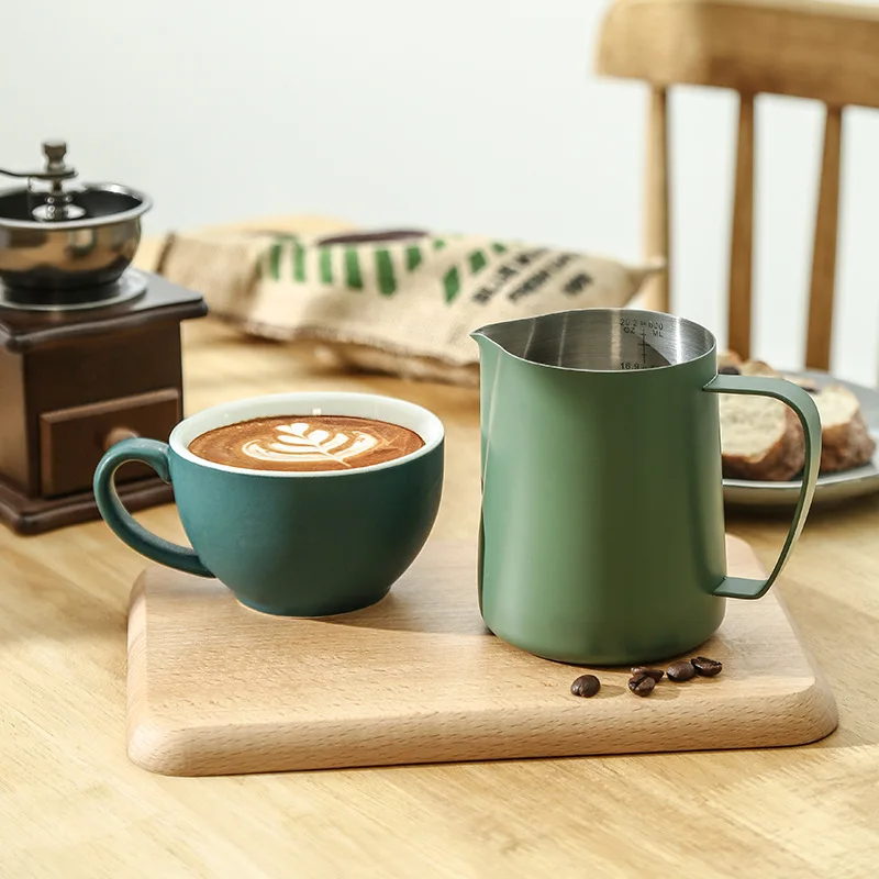Hot 304 Stainless Steel Latte Cup With Graduated Coffee Latte Jar  Tip Milk Cylinder Suitable for Family Coffee Shop