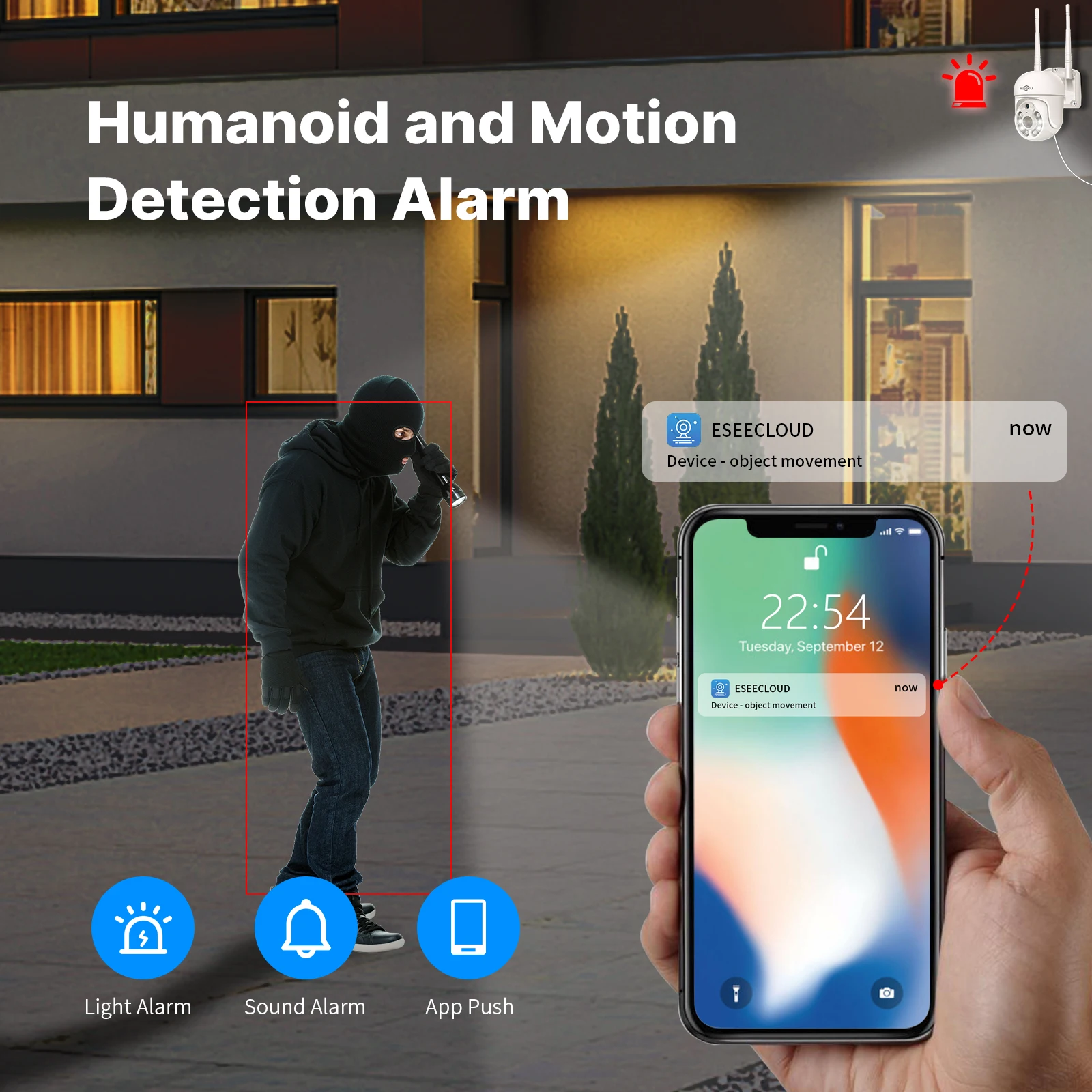 Ai Intelligent humanoid detection 5MP HD outdoors night vision Ptz Cctv camera wireless alarm security system for shop