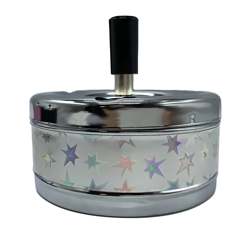 Factory Custom Logo Round Push Down Cigarette Iron Smokeless Cigarette Metal Ashtray With Spin Lid