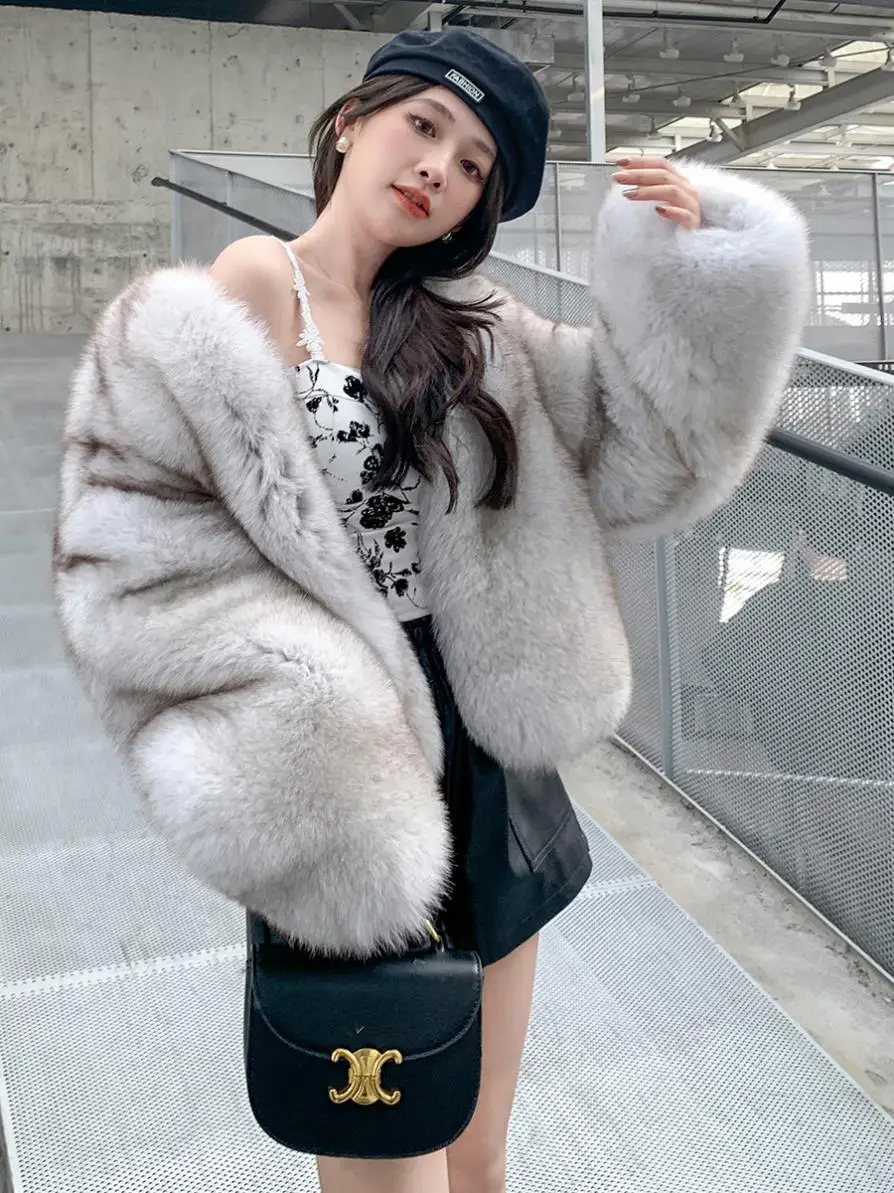 Customized Wholesale Product Elegant Fur Women Winter Warm 100% Real Fox Fur Coat Outwear Genuine Warmth White Fox Fur Coat
