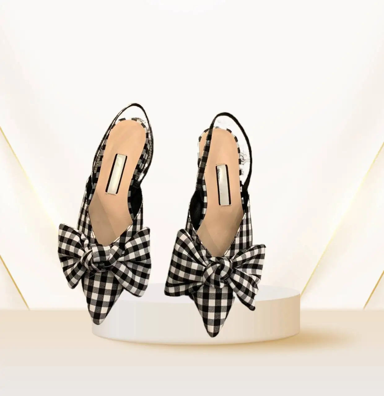 2024 Summer Women Slingback Sandals Shoes Fashion Bow-knot Pointed Toe Low Heel Ladies Elegant Dress Pumps Shoes