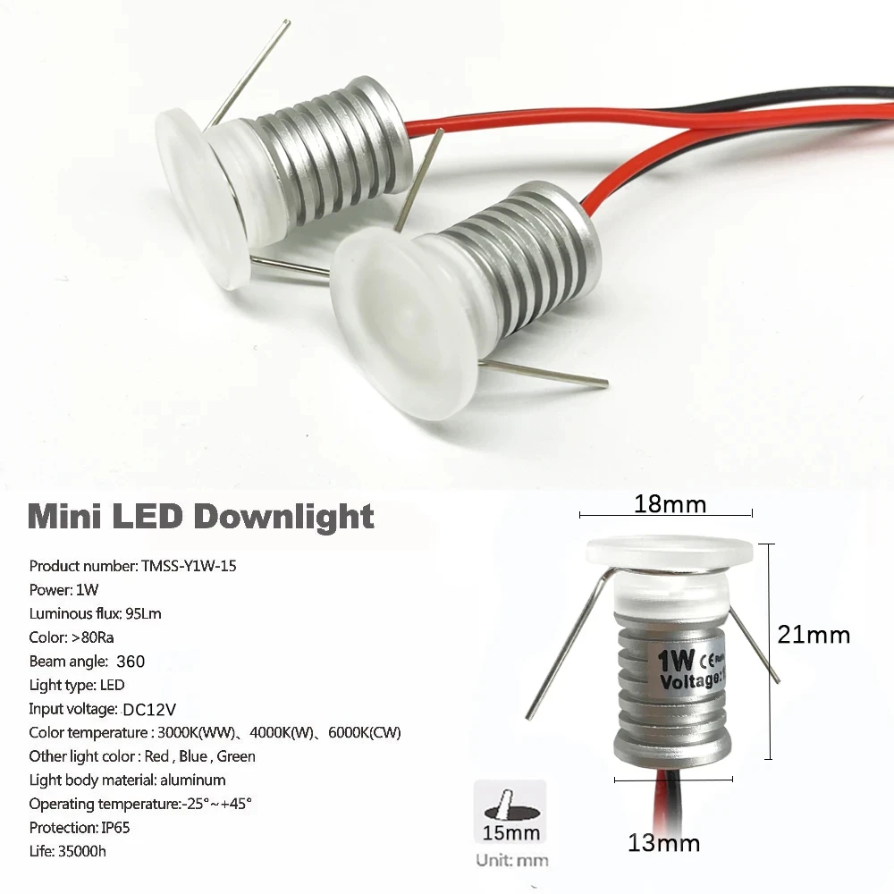 1W Mini Downlight 12V Spotlight 13mm Recessed Down light Led Kitchen Ceiling Spot Lamps Stairs Cabinet Lights