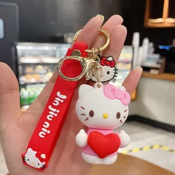 Cute cartoon kt cat girl creative bag ornaments school bag small pendant silicone doll car chain ring keychain wholesale