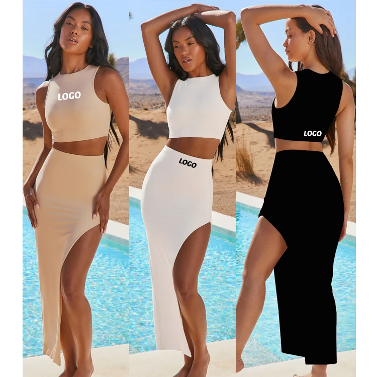 Free Shipping Two piece wholesale sleeveless solid color long dress women summer dresses