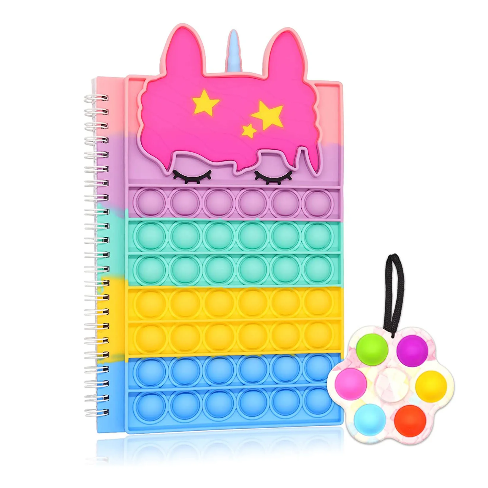 BSCI Birthday Gift Present Silicone Cover Daily Office Work Relieve Stress Reduce Depression Rainbow Pop Bubble Notebook