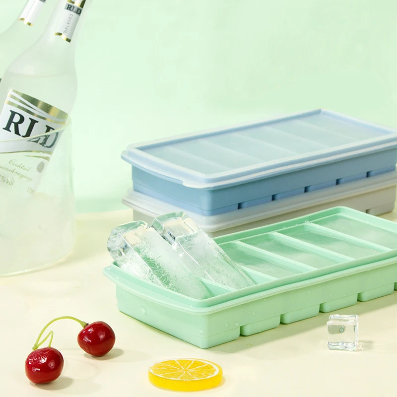 Reusable silicone freezer tray 6 cavity ice cube stick mold Ice cube tray with lid