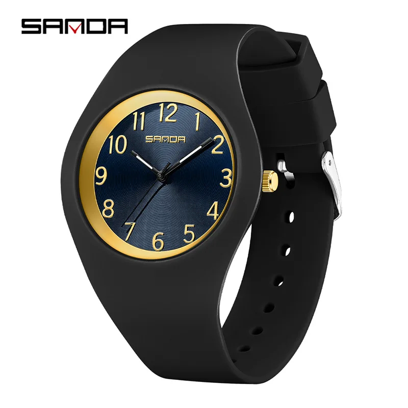 SANDA 6186 new quartz watches Black Red White Simple Outdoor Silicone Strap Student Wristwatch for Boy and Girl Clock Gift