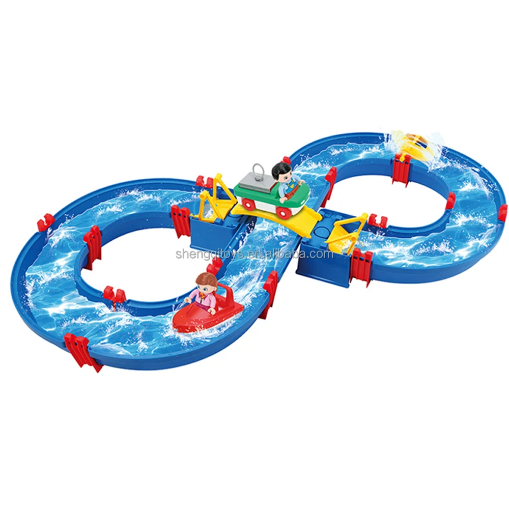DIY Mini Water Park Building Blocks Toy on Table or Lawn,Beach, Water Toy with 2 Boats, for Kids in Summer Outdoor Backyard