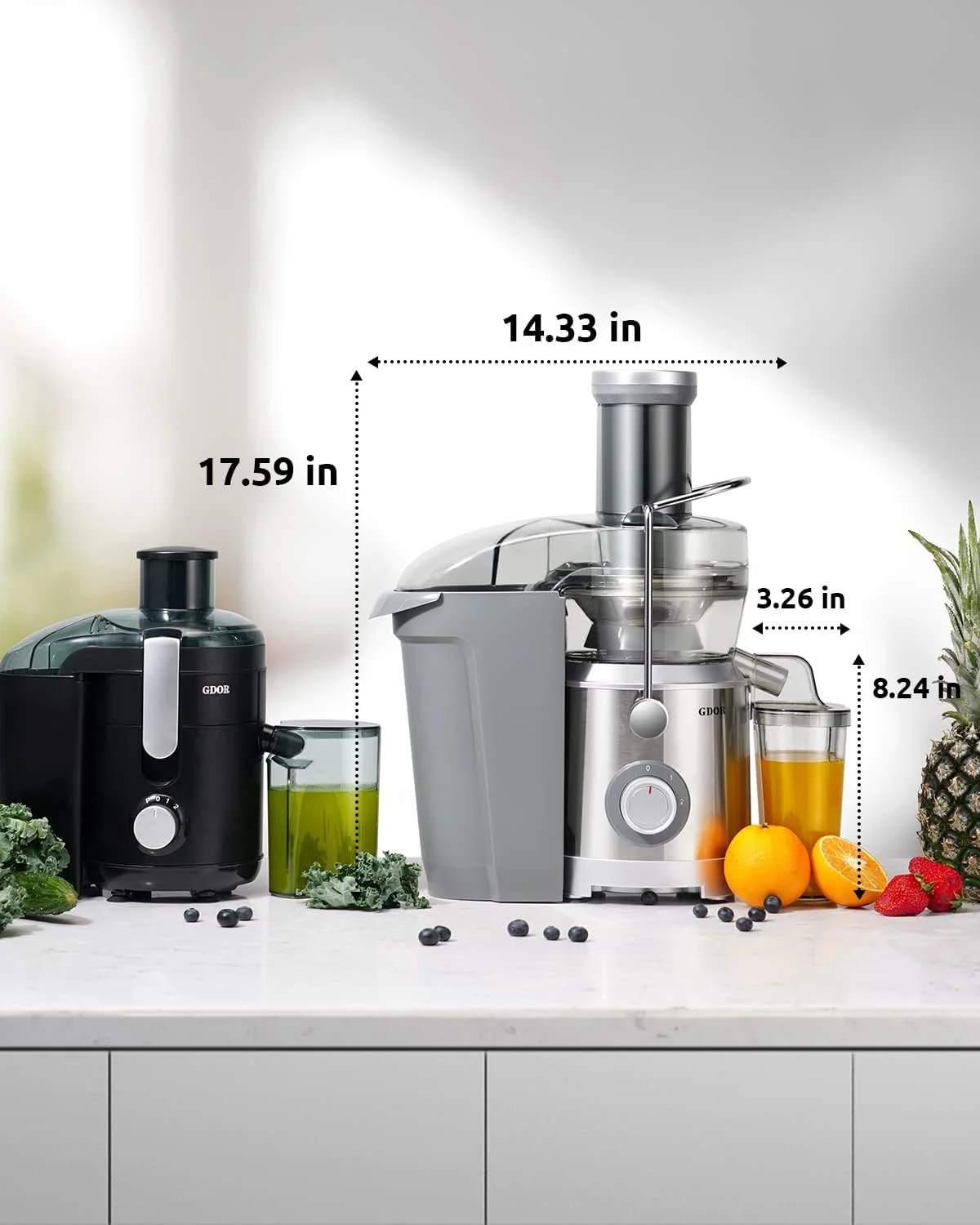 1300W High Juice Yield Silver Stainless Steel Power Juicer Safe Whole Veggie & Fruit Juice Extractor Maker Squeezer Machine