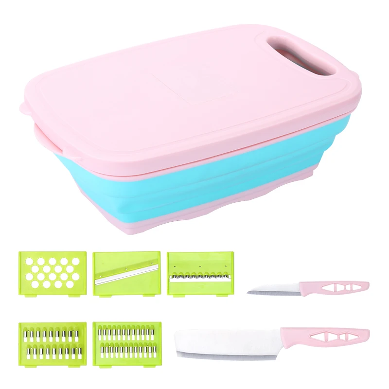 2024 New Design Kitchen Tools dishwasher safe Multifunctional Cutting Board Set With Folding Drain Basket