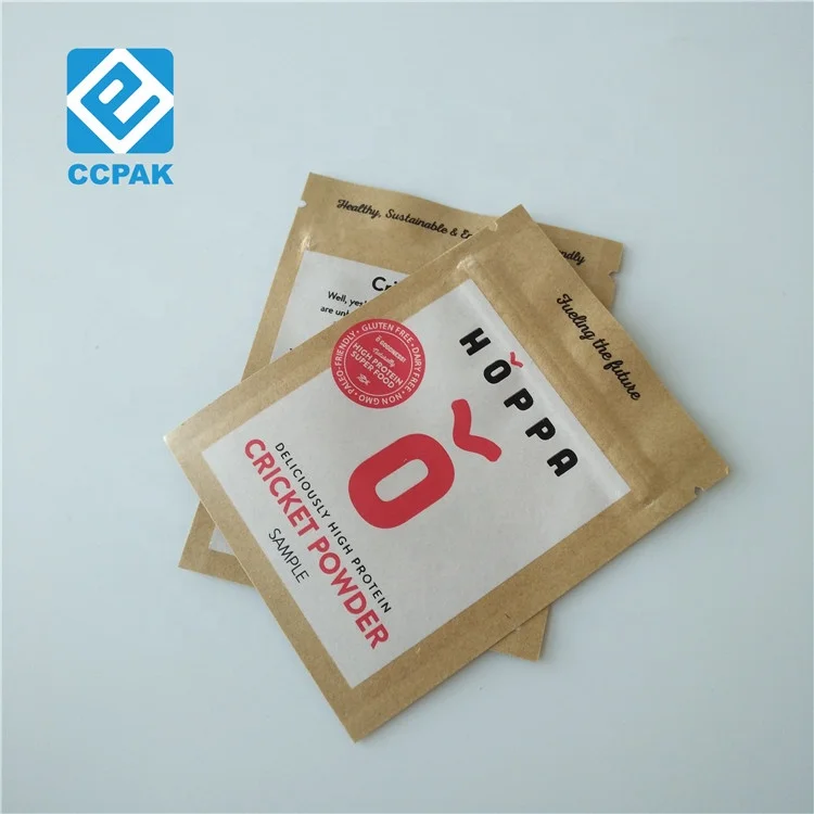 Eco Friendly Food Grade Kraft Paper Zipper Bag Three Side Sealed Sugar Sachet For Tea leaves protein Powder Sample/candy/pill