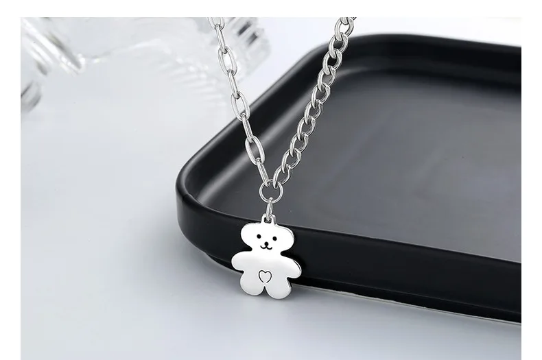 Wholesale Unique Design Fashion Silver Tone Jewelry Sterling Silver Two Layers S925 925 Sterling Silver Bear Pendant Necklace