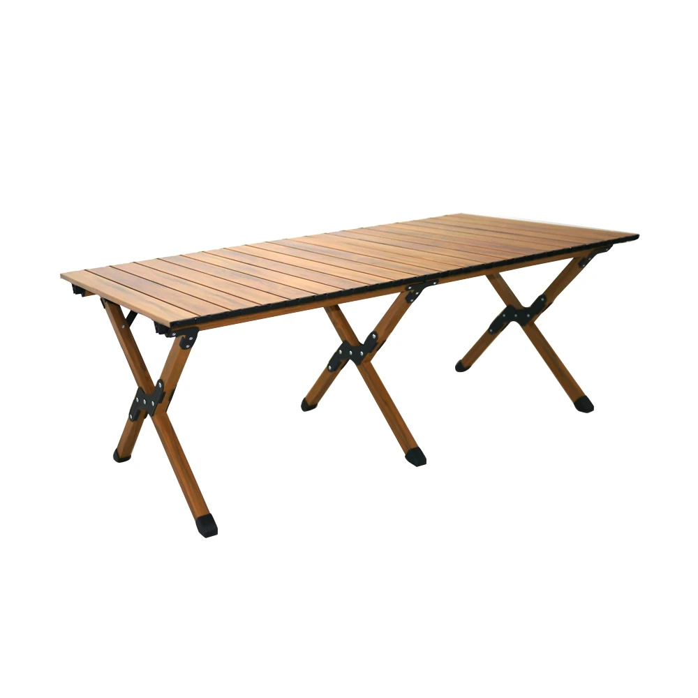 Wheelsky Portable Wood Grain Aluminum Egg Roll Table Garden Lawn Beech Picnic Outdoor Folding Table For Camping