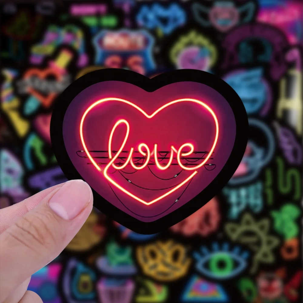 50pcs neon graffiti stickers car water cup notebook computer sticker waterproof wholesale pvc die cut cartoon Adhesive sticker