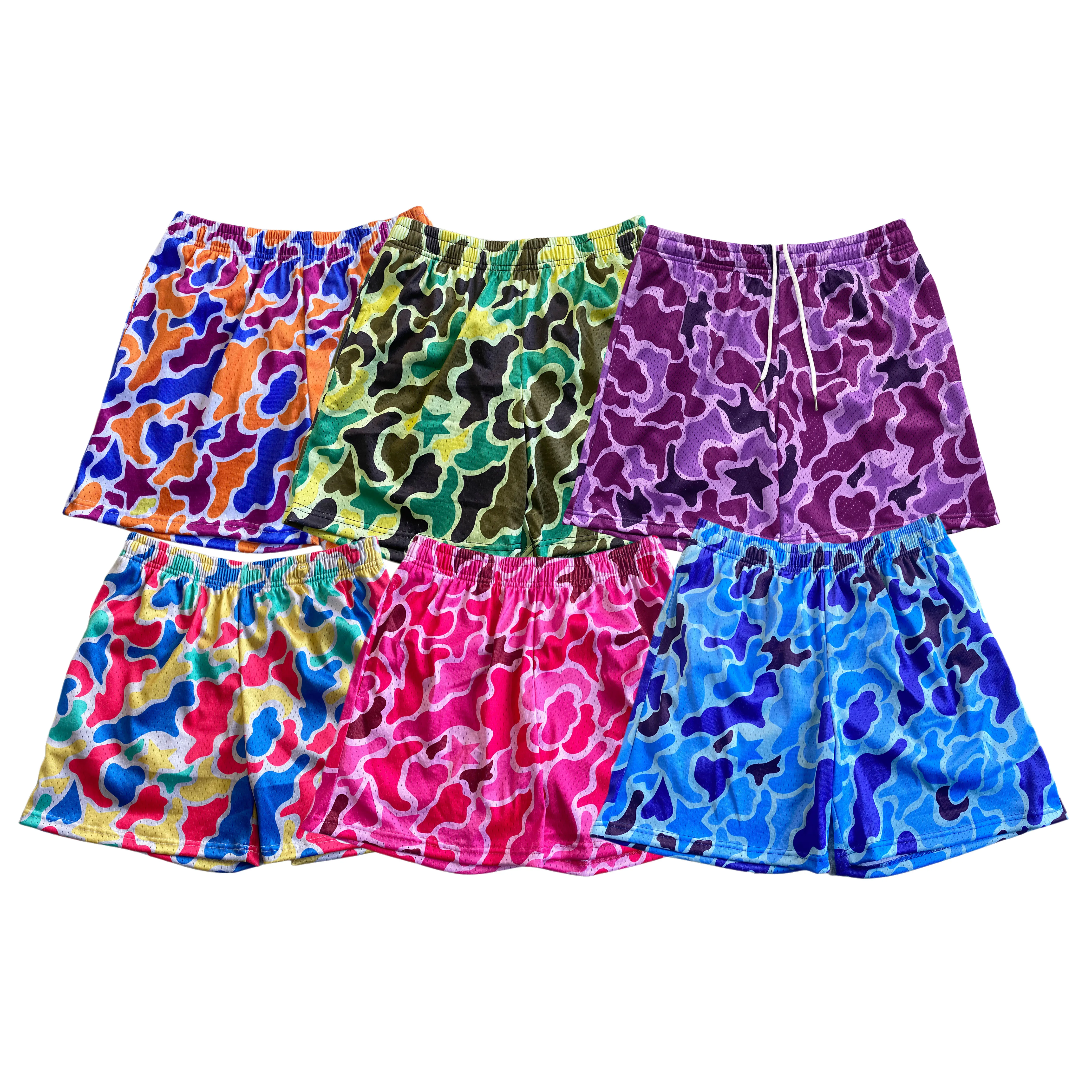 High quality manufacturer gym basketball polyester printed sublimation 5 inch inseam double layer camo mens custom mesh shorts