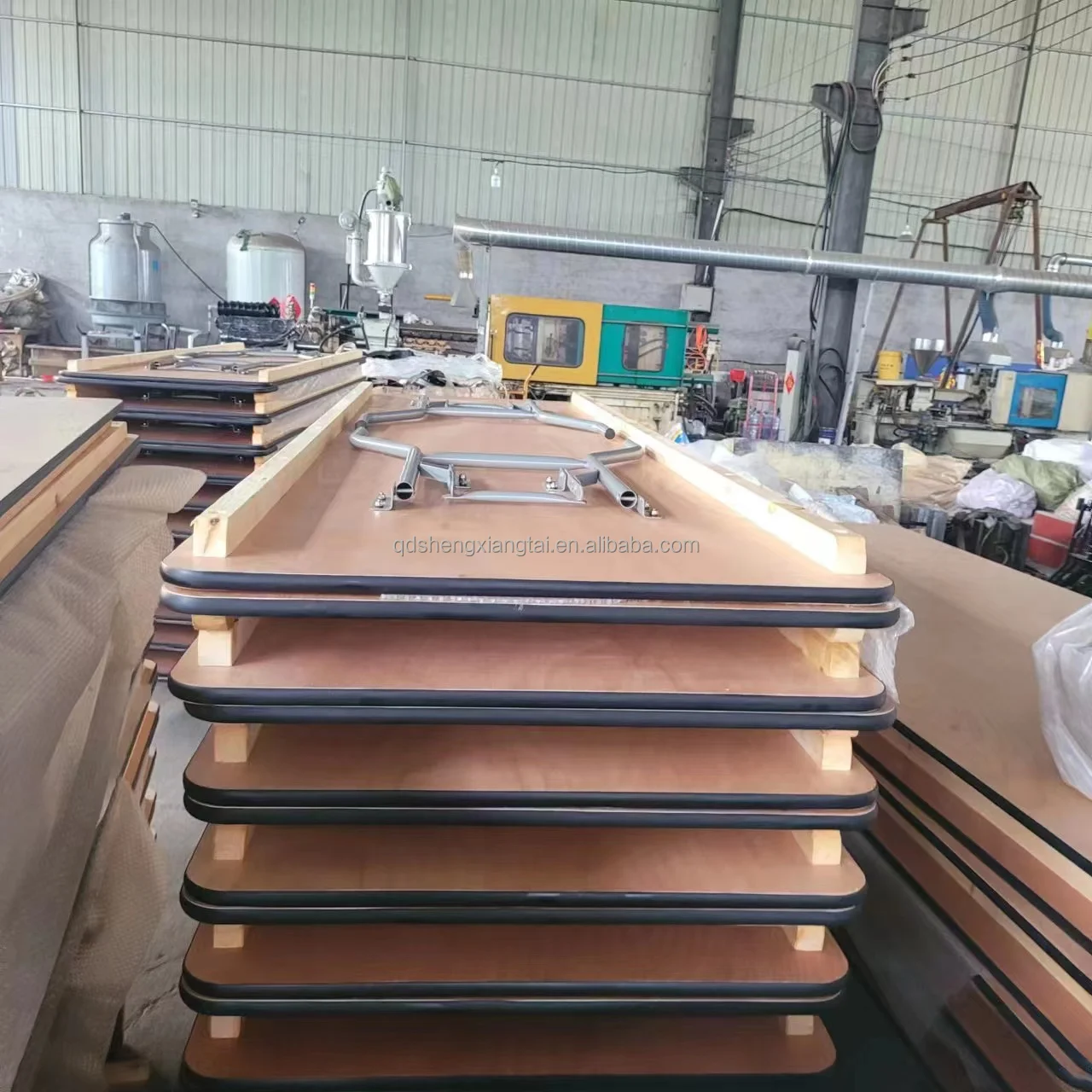 Rectangular Wood Folding Banquet wedding Table church school with Clear Coated Finished Top for 10 people person