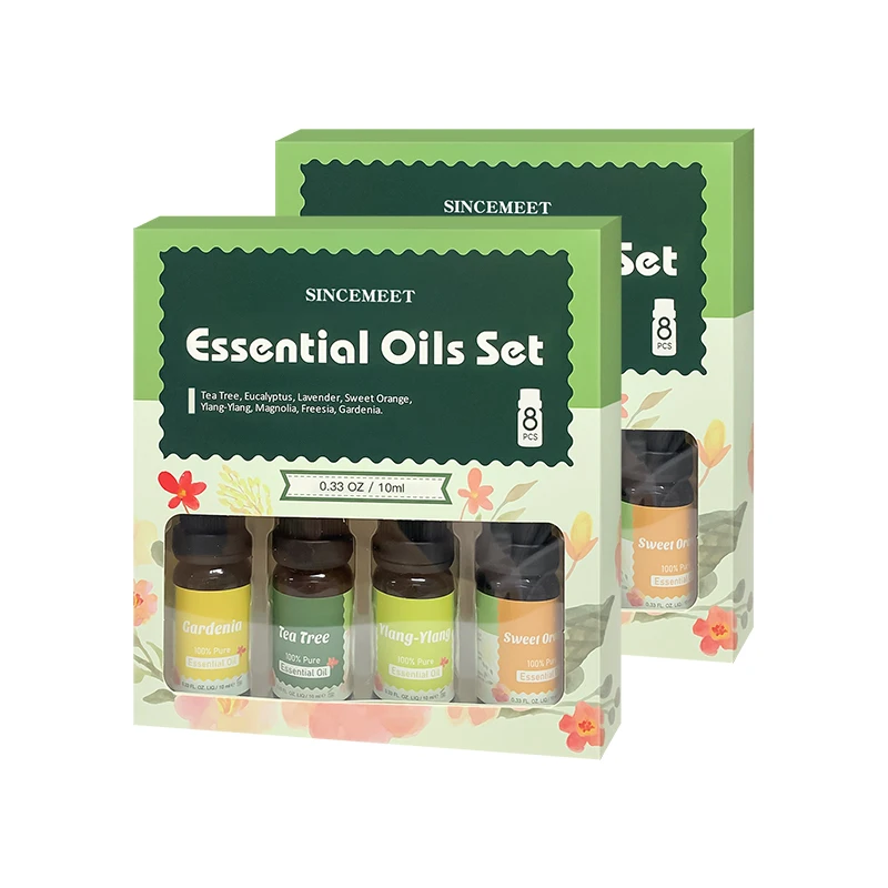 Hot Sale Pure Flowers Essential Oil 8 Piece Set In Gift Box Ssfe For Diffuser Aromatherapy Essential Oils Set