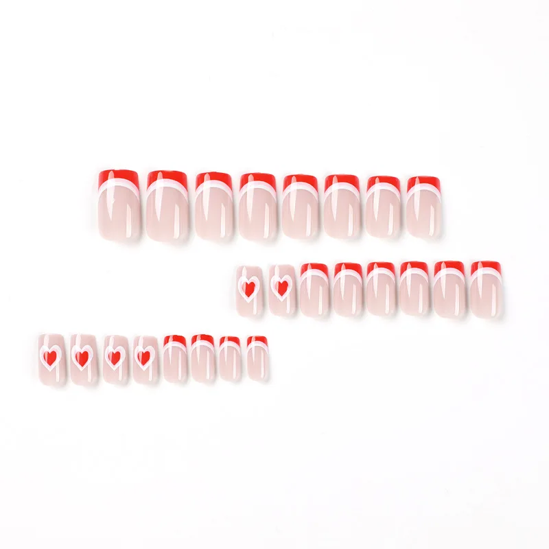 Wholesale Nail Supplies Short Fake Nails Tips French Manicure Heart Custom Press On Nail