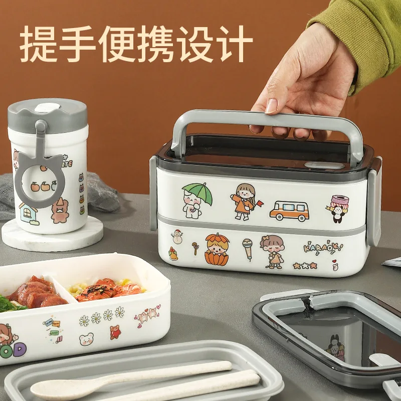 Amazon Hot Sell Japanese Style New Plastic Student Lunch Box Plastic DIY Sticker Bento Box Lunch Box