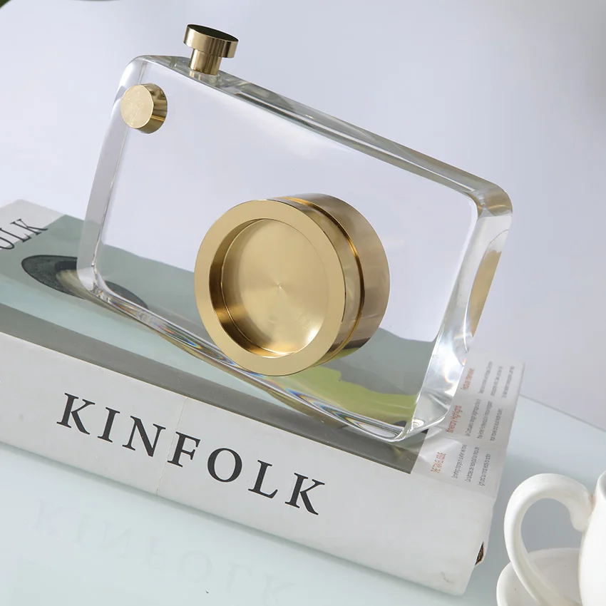 Modern luxury golden crystal Metal camera Model for home decor crystal crafts for souvenir gifts top quality crystal ornaments