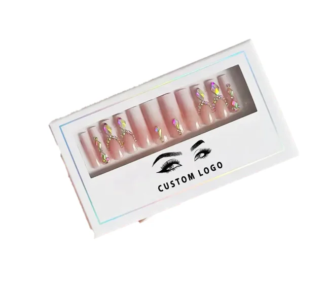 Hot Sale Long Ballerina Coffin Diamond Nails Art Luxury Press On Nails Custom Packing Box Artificial Customize Christmas Nails