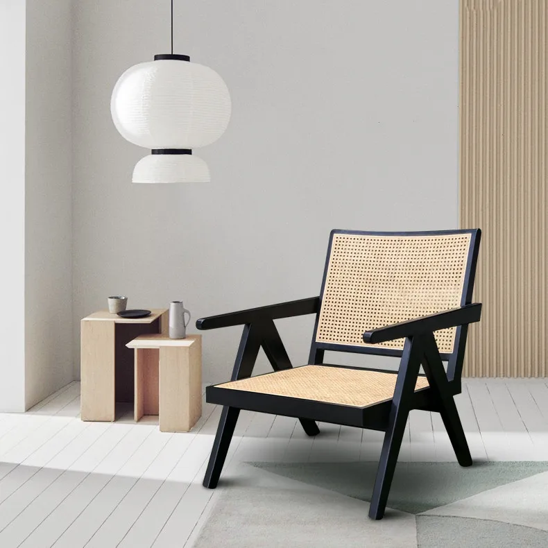 Dreamhause Recliner Nordic Balcony Home Leisure Chair Bedroom Lazy Sofa Chairs Wood Rattan Chairs