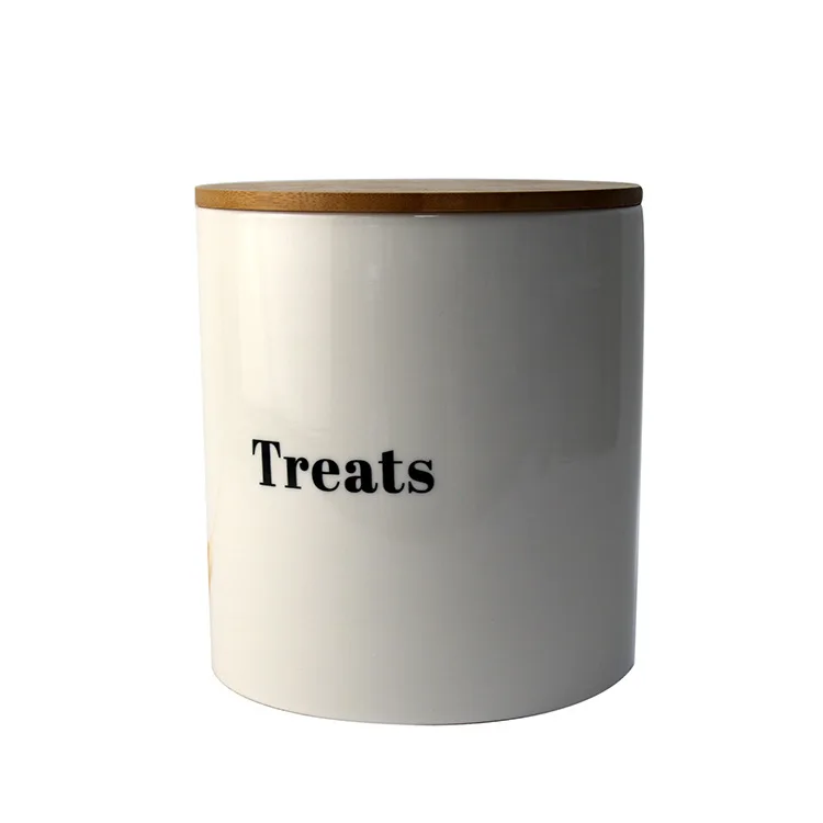 Small MOQ Factory Delivery Directly Ceramic White Treat Jar Ceramic Dog Treat Jar Pet Food Canisters Pet Bowl