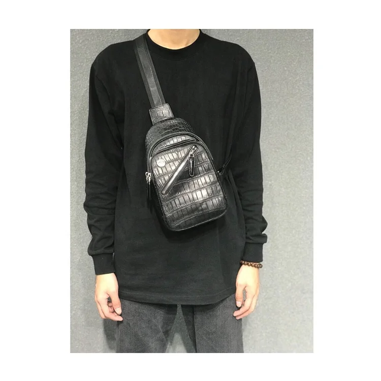 Fashion Design Top Quality Exotic Real crocodile Leather Chest Pack With Front Zipper Pocket