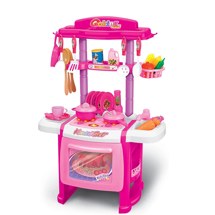 
Good quality pink light and sound children gift plastic kitchen set play house toy 