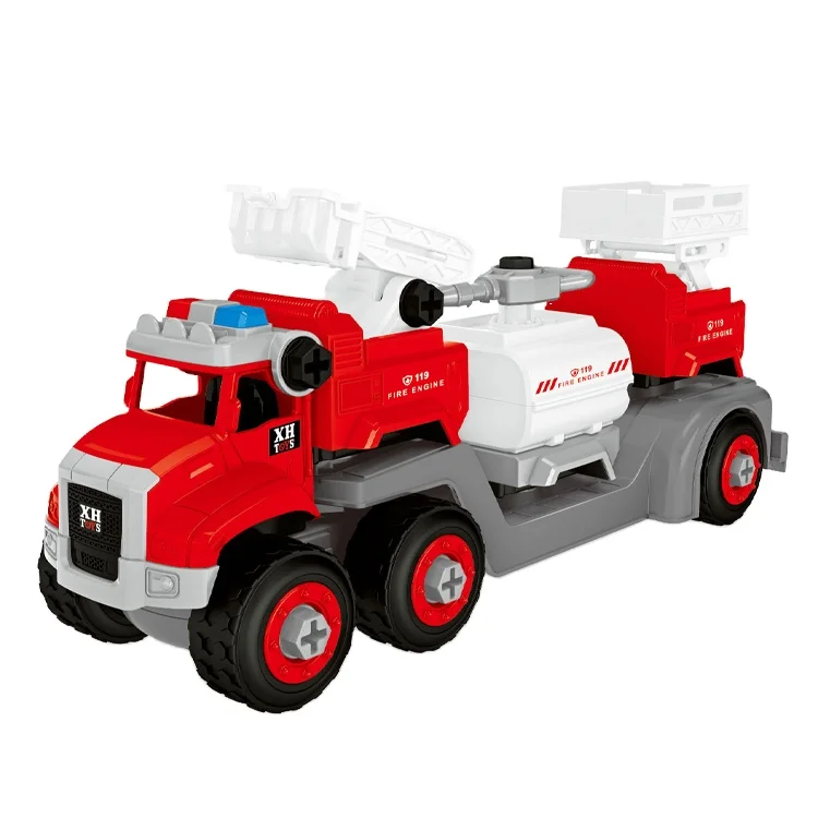3 In 1Disassembly Trailer Fire Truck Theme Take Apart Car Toys With Screw Drive   Build Your Own Toy Car