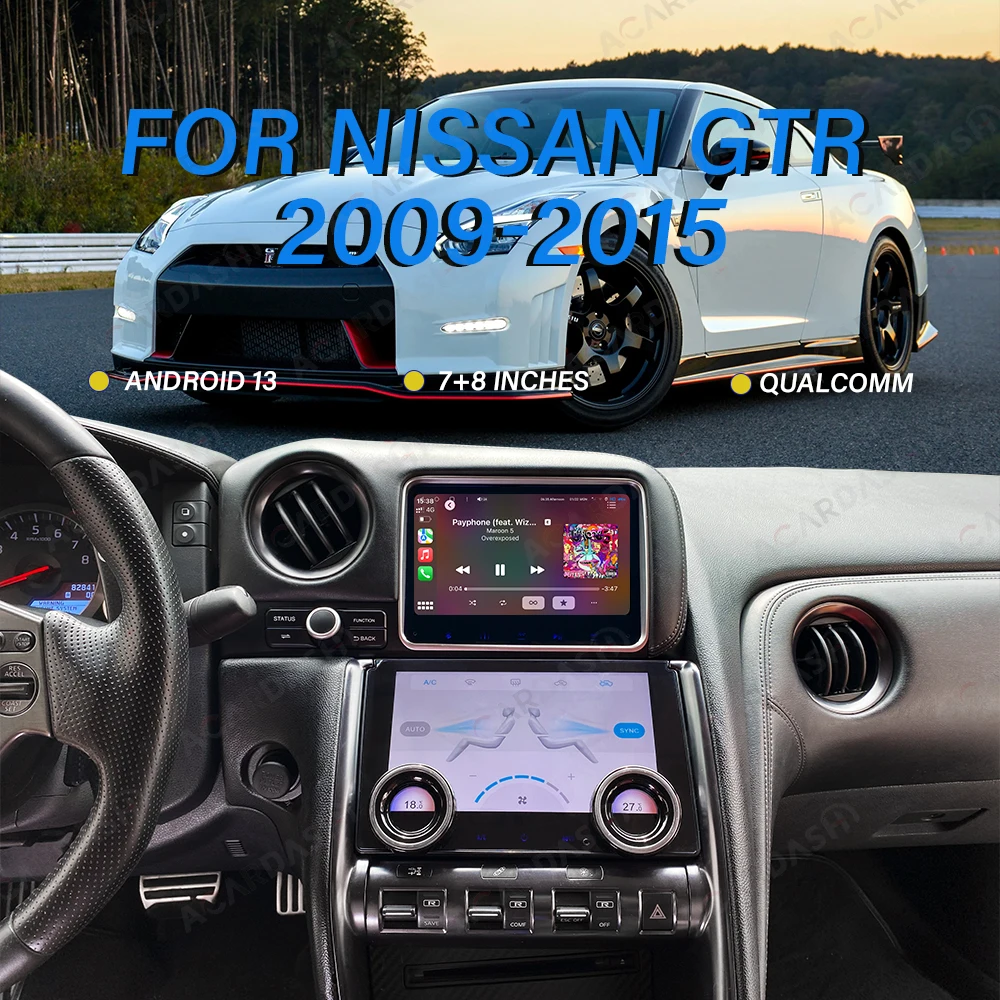 ACARDASH Android 13 Auto Radio and Air Conditioner Panel for NISSAN GTR 2009 - 2015 with Built-in wireless Carplay 4G Sim Card