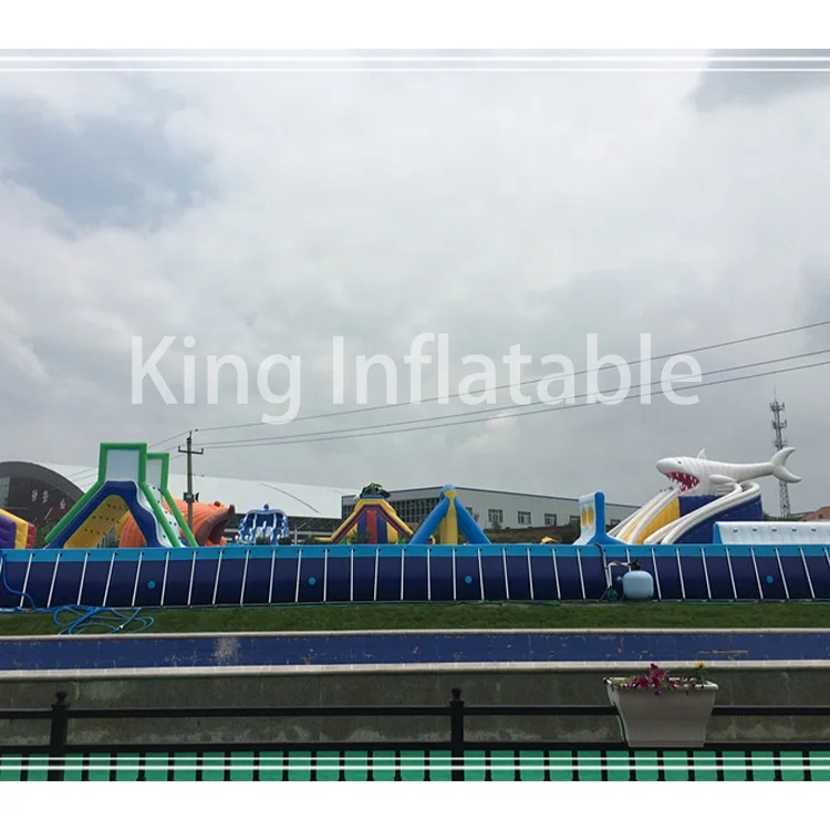 Above ground Steel frame Swimming pool Inflatable Outdoor Water Park with Toys and Slide