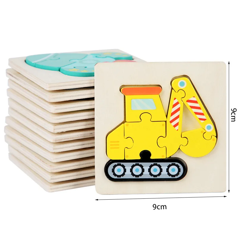 2024 Best Selling Baby Montessori Toys 3d Puzzle Cartoon Animal Vehicle Traffic Cognitive Jigsaw Puzzle Wooden Toys For Children