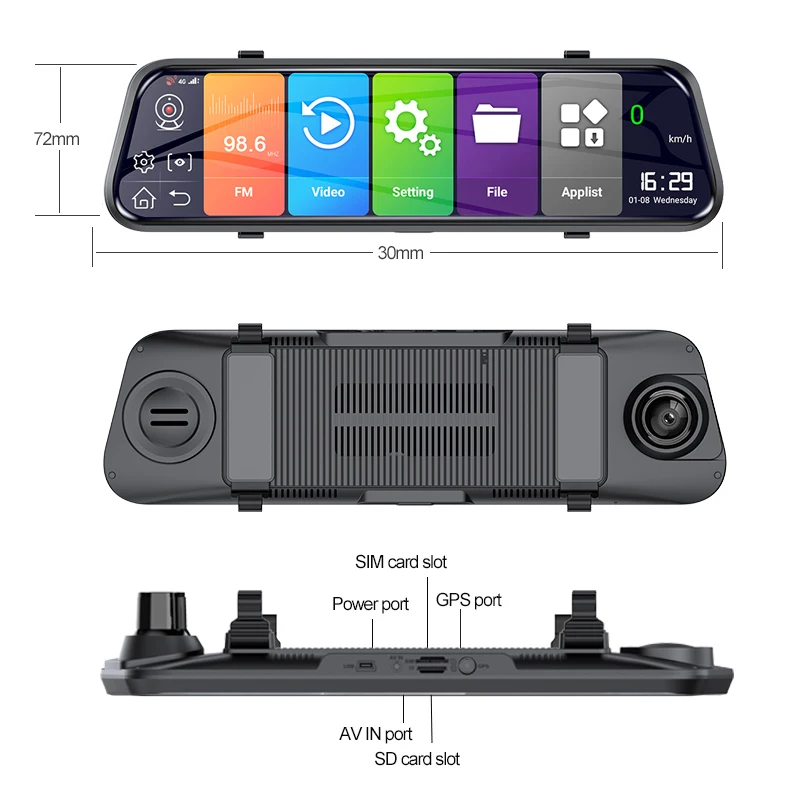 9.66 Inch IPS Streaming Mirror Monitor GPS Car DVR Dash Cam Double Camera Reverse Camera For Cars With Display