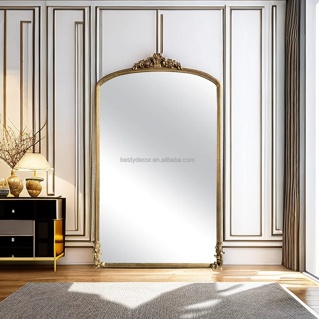 European baroque classical luxury wood framed arch decor mirror for interior