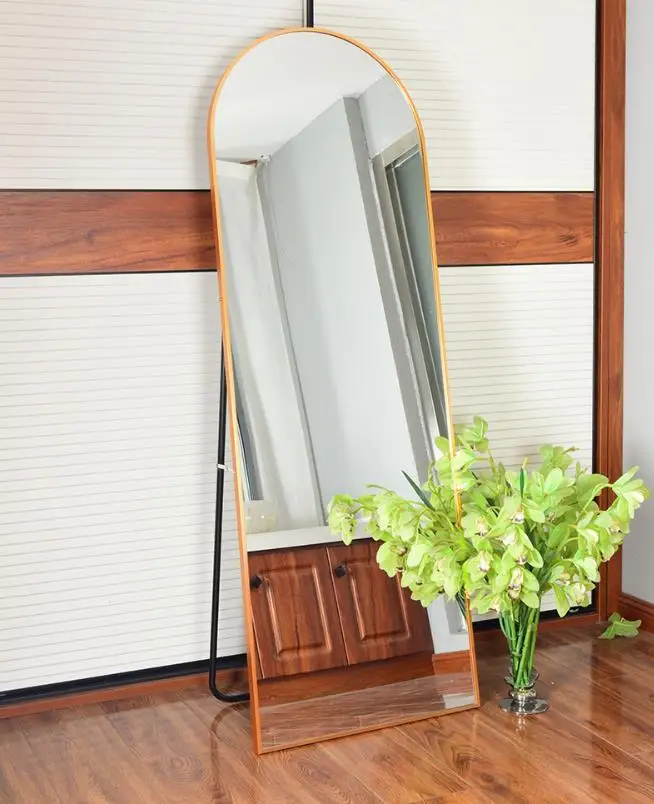 Custom Aluminium Frame Stand Large arched door mirror Floor Full Long Mirror Stand Mirror