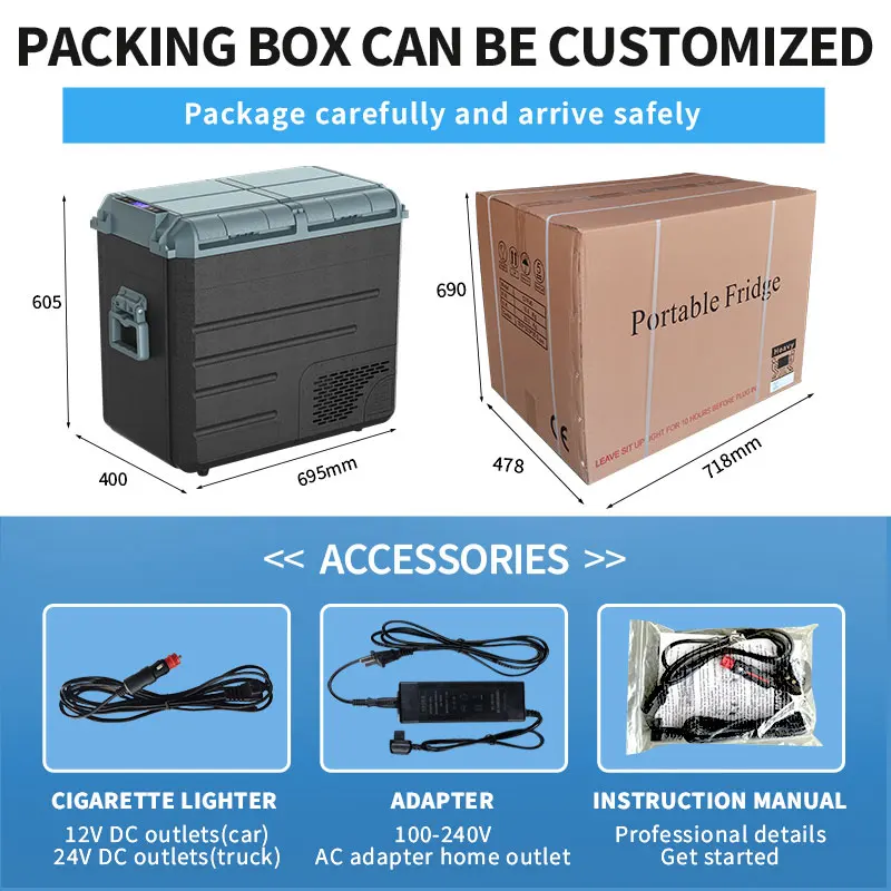 WAYCOOL WE65 58L DC12V/24V Electric Car Refrigerator with Dual Temperature Dual Control Function for Camping