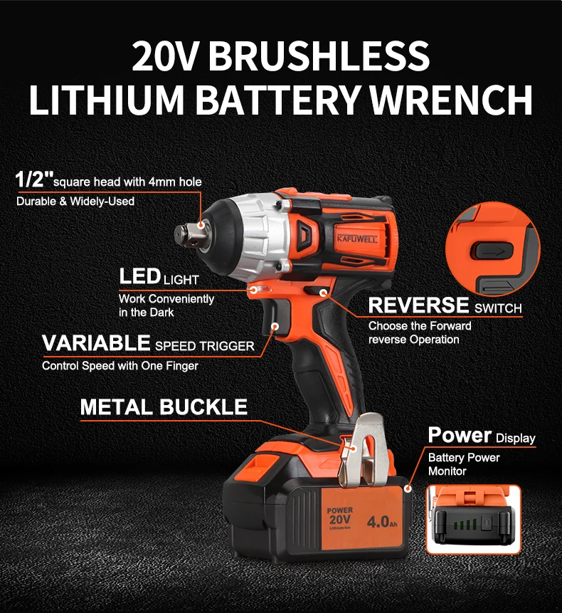 KAFUWELL PA4505H оптовая продажа 250N.m макс. беспроводной аккумулятор с высоким крутящим моментом инструменты ударный