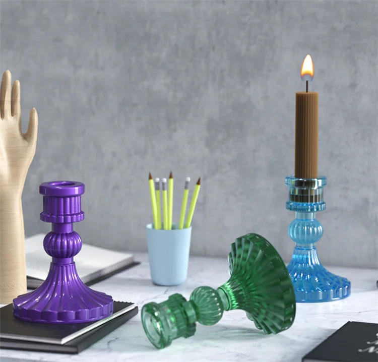 Y4946  Epoxy Resin Silicone Cylinder Stripe Candle Holder Mold