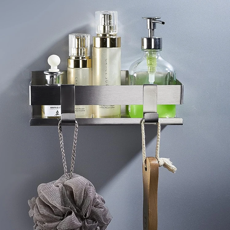 Jutye Bathroom Shower Shelf Shower Basket No Drilling Stainless Steel Brushed Shower Self-Adhesive Bathroom Basket Shelf